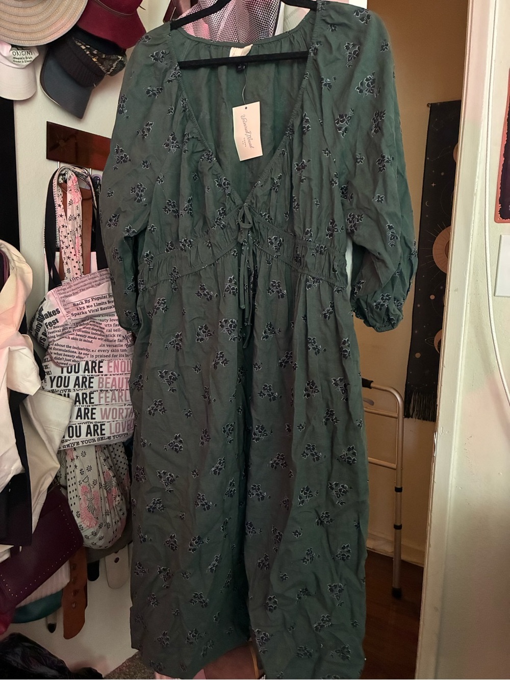 Universal Thread Green Floral Tie-Front Midi Dress